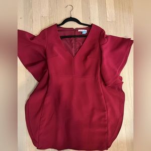 Halston Heritage Women's V Neck Dress Flounce Sleeve 0